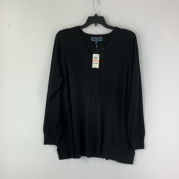 Karen Scott Black V Neck Seam Front Back Center Pullover Sweater NWT Size 2X - Picture 2 of 6